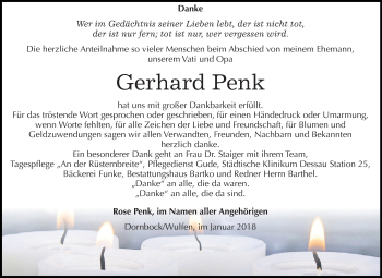 Traueranzeige von Gerhard Penk von WVG - Wochenspiegel Dessau / Köthen