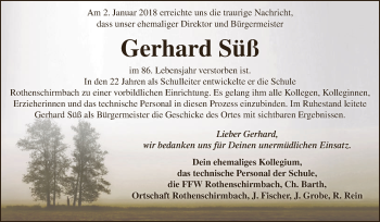 Traueranzeige von Gerhard Süß von Super Sonntag SGH Mansf. Land