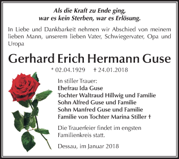 Traueranzeige von Gerhard Erich Hermann Guse von Mitteldeutsche Zeitung Dessau-Roßlau