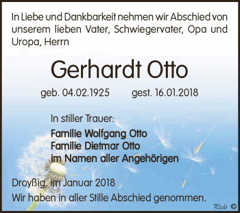 Traueranzeige von Gerhardt Otto von Super Sonntag Zeitz