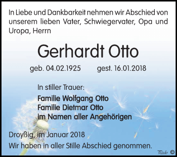 Traueranzeige von Gerhardt Otto von Mitteldeutsche Zeitung Zeitz