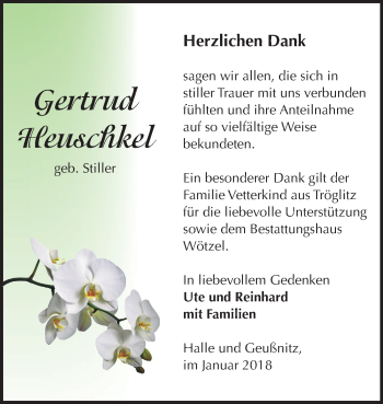 Traueranzeige von Gertrud Heuschkel von Mitteldeutsche Zeitung Zeitz