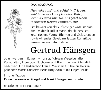 Traueranzeige von Gertrud Hänsgen von Mitteldeutsche Zeitung Aschersleben