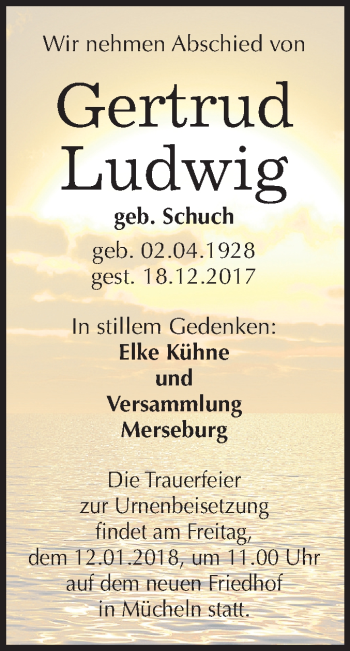 Traueranzeige von Gertrud Ludwig von Mitteldeutsche Zeitung Merseburg/Querfurt
