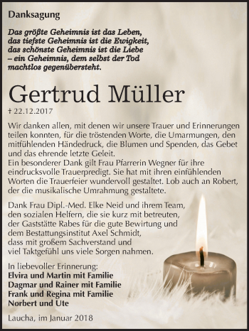 Traueranzeige von Gertrud Müller von Mitteldeutsche Zeitung