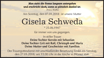 Traueranzeige von Gisela Schweda von Mitteldeutsche Zeitung