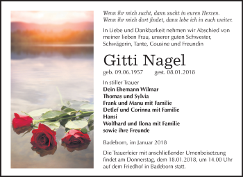 Traueranzeige von Gitti Nagel von Mitteldeutsche Zeitung