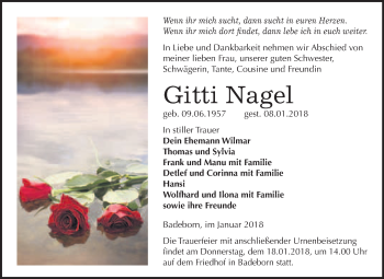 Traueranzeige von Gitti Nagel von WVG - Wochenspiegel Quedlinburg