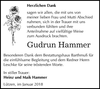 Traueranzeige von Gudrun Hammer von Mitteldeutsche Zeitung Weißenfels