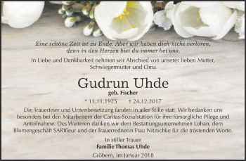 Traueranzeige von Gudrun Uhde von WVG - Wochenspiegel Bitterfeld