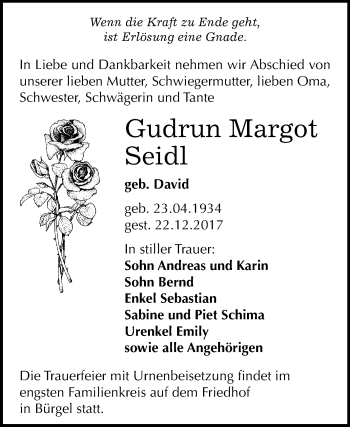 Traueranzeige von Gudrun Margot Seidl von Mitteldeutsche Zeitung