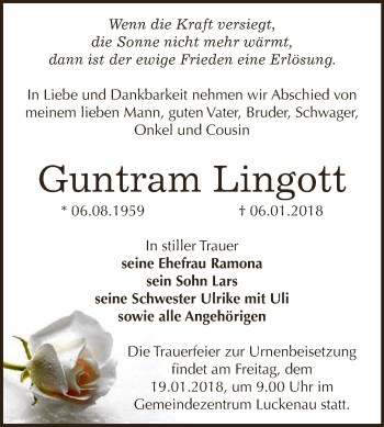 Traueranzeige von Guntram Lingott von Super Sonntag Zeitz