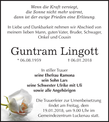 Traueranzeige von Guntram Lingott von Mitteldeutsche Zeitung Zeitz