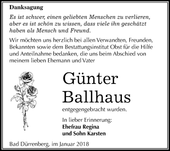 Traueranzeige von Günter Ballhaus von Mitteldeutsche Zeitung Merseburg/Querfurt