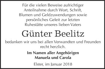 Traueranzeige von Günter Beelitz von WVG - Wochenspiegel Wittenberg