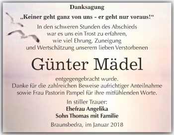 Traueranzeige von Günter Mädel von WVG - Wochenspiegel Merseburg