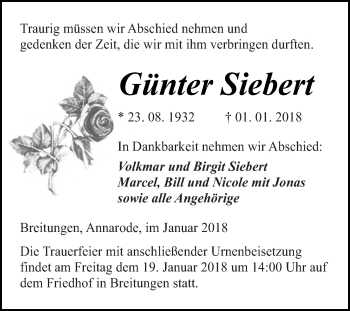 Traueranzeige von Günter Siebert von Super Sonntag SGH Mansf. Land