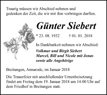 Traueranzeige von Günter Siebert von Mitteldeutsche Zeitung Sangerhausen