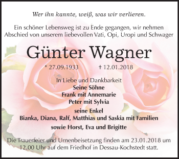 Traueranzeige von Günter Wagner von Mitteldeutsche Zeitung
