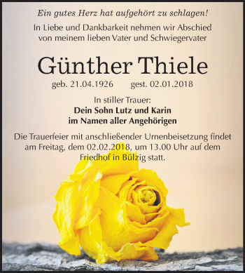 Traueranzeige von Günther Thiele von Mitteldeutsche Zeitung