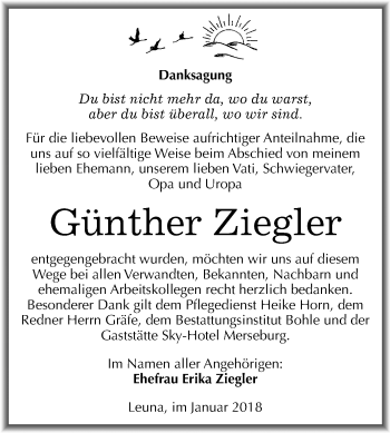 Traueranzeige von Günther Ziegler von Mitteldeutsche Zeitung