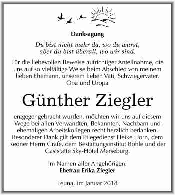 Traueranzeige von Günther Ziegler von WVG - Wochenspiegel Merseburg