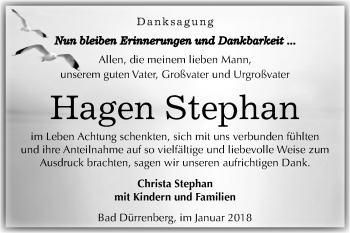 Traueranzeige von Hagen Stephan von Mitteldeutsche Zeitung Merseburg/Querfurt