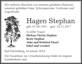Traueranzeige von Hagen Stephan von Super Sonntag Merseburg