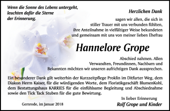 Traueranzeige von Hannelore Grope von Mitteldeutsche Zeitung Quedlinburg