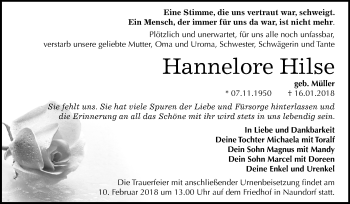 Traueranzeige von Hannelore Hilse von Mitteldeutsche Zeitung