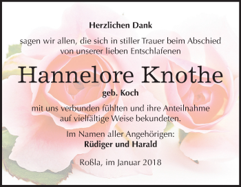 Traueranzeige von Hannelore Knothe von Mitteldeutsche Zeitung