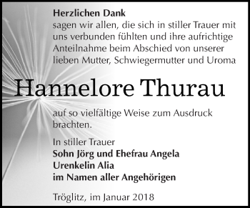 Traueranzeige von Hannelore Thurau von WVG - Wochenspiegel Dessau / Köthen