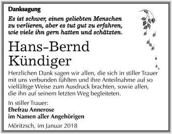 Traueranzeige von Hans-Bernd Kündiger von Mitteldeutsche Zeitung Merseburg/Querfurt