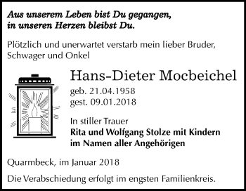 Traueranzeige von Hans-Dieter Mocbeichel von Mitteldeutsche Zeitung