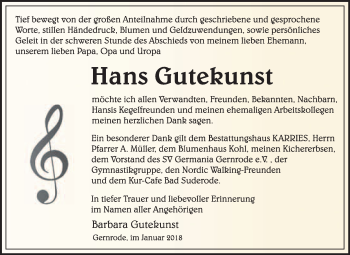 Traueranzeige von Hans Gutekunst von WVG - Wochenspiegel Quedlinburg