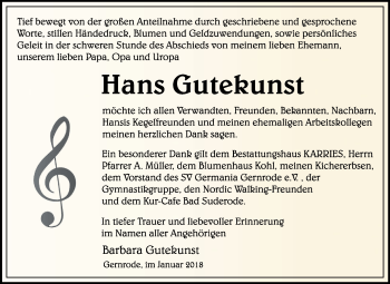 Traueranzeige von Hans Gutekunst von Mitteldeutsche Zeitung Quedlinburg
