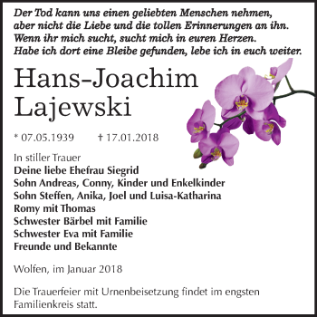 Traueranzeige von Hans-Joachim Lajewski von Mitteldeutsche Zeitung Bitterfeld