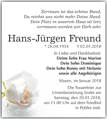 Traueranzeige von Hans-Jürgen  Freund von Super Sonntag Merseburg