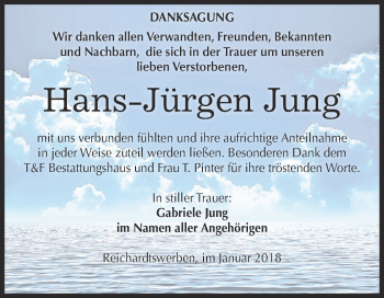 Traueranzeige von Hans-Jürgen Jung von WVG - Wochenspiegel NMB / WSF / ZTZ