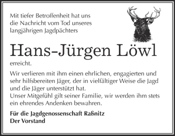 Traueranzeige von Hans-Jürgen Löwl von Super Sonntag Merseburg