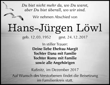 Traueranzeige von Hans-Jürgen Löwl von WVG - Wochenspiegel Merseburg