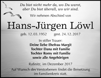 Traueranzeige von Hans-Jürgen Löwl von Mitteldeutsche Zeitung Merseburg/Querfurt