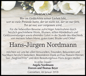 Traueranzeige von Hans-Jürgen Nordmann von Mitteldeutsche Zeitung Aschersleben