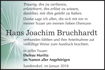 Traueranzeige von Hans Joachim Bruchhardt von Mitteldeutsche Zeitung Bitterfeld
