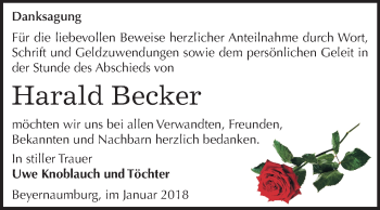 Traueranzeige von Harald Becker von Mitteldeutsche Zeitung Sangerhausen