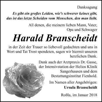 Traueranzeige von Harald Branscheidt von Mitteldeutsche Zeitung