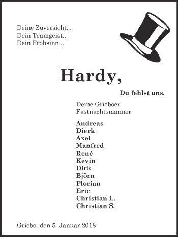 Traueranzeige von Hardy Müller von Super Sonntag Wittenberg