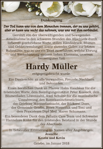 Traueranzeige von Hardy Müller von WVG - Wochenspiegel Dessau / Köthen