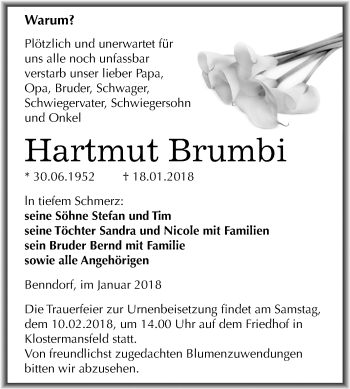 Traueranzeige von Hartmut Brumbi von Mitteldeutsche Zeitung