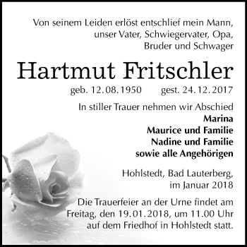 Traueranzeige von Hartmut Fritschler von Mitteldeutsche Zeitung Sangerhausen